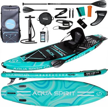 SUP дошка Aqua Spirit надувна 2024, 320x81x15 см, комплект (весло, рюкзак, насос) для початківців/експертів, зелений, гарантія 2 роки
