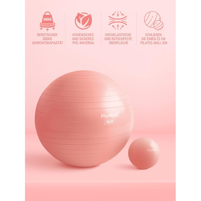 Піляболь для фітнесу та йоги 23 см, набір, анти-вибуховий, з антиковзким покриттям, баланс-бол, рожевий (68-75 см)