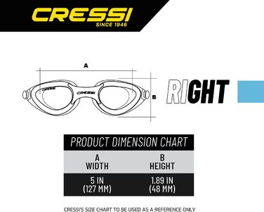 Окуляри для плавання Cressi Right для дорослих, антифог, 100% захист від UV, універсальний розмір, прозорий корпус з блакитними лінзами, для басейну та водного спорту