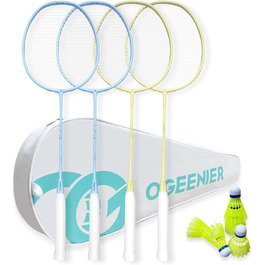 Набір для бадмінтону OGEENIER: 4 ракетки, 6 воланів, сумка, блакитний+жовтий, 3 1/4 дюйма