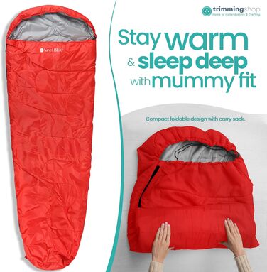 Спальний мішок Mumienschlafsack для дорослих - легкий, компактний, водонепроникний з капюшоном, 220x85 см, для кемпінгу, походів, подорожей (червоний)