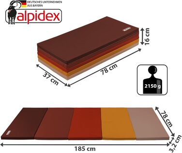 ALPIDEX Складаний м'який мат для гімнастики 185x78x3,2 см, спортивний мат для дому, для дітей і дорослих, червоний