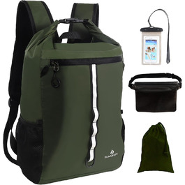 Sunnylon Сумка-рюкзак Dry Bag 20L, водонепроникна з відділенням для телефону, IPX8, для плавання, каякінгу, рафтингу, зеленого кольору