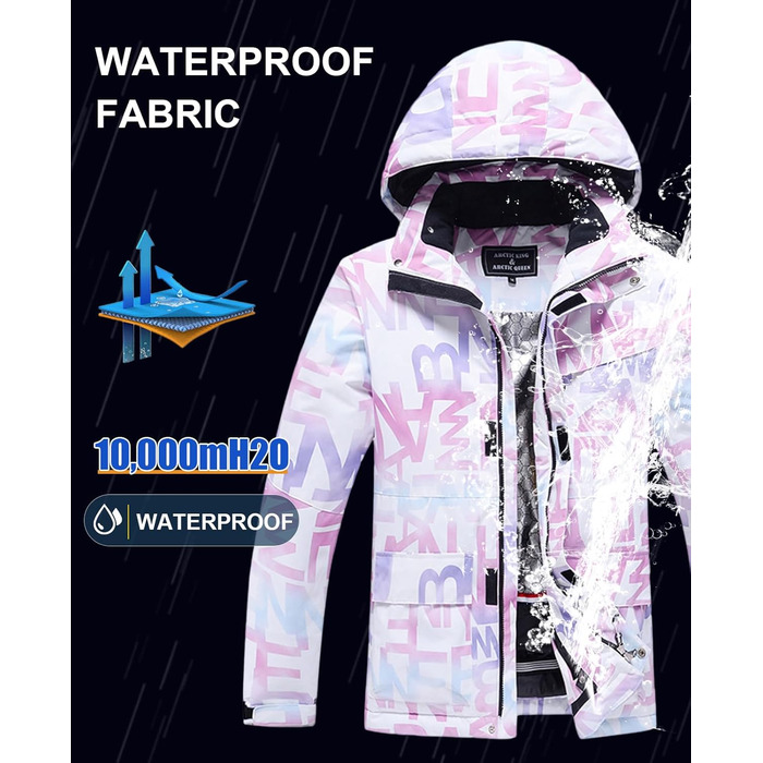 Жіночий гірськолижний костюм (2 частини) від ALSOGO: куртка та штани. Водонепроникний, дихаючий, з капюшоном. Ідеально для катання на лижах та сноуборді. Білий колір.