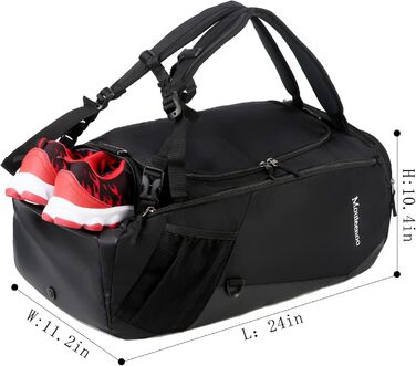 Спортивна сумка-рюкзак Mouteenoo 45L з відділенням для взуття, водостійка, чорна, для чоловіків і жінок