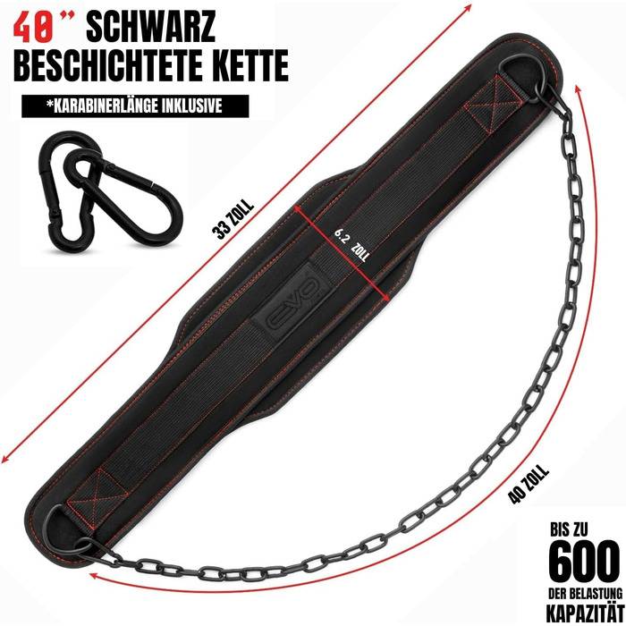 Пояс для віджимань EVO Fitness, міцний, регульована ланцюг, пояс для важкої атлетики, підтримка спини, пояс для підтягувань, чоловічий/жіночий, бодібілдинг, пауерліфтинг, чорний