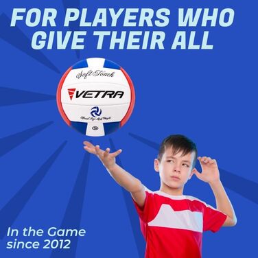 М'яч для волейболу VETRA, розмір 5, м'який на дотик, для пляжу, вулиці, спортивної зали, блакитний/червоний/білий