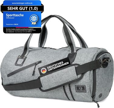 Спортивна сумка WOLFSBÜTEL® 30L: дорожня, для фітнесу, з відділенням для взуття та мокрих речей | Водостійка, сірого кольору