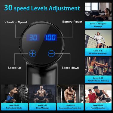 Масажер для м'язів Deep Tissue для спортсменів, ударний масаж для шиї та спини з 10 насадками, 30 швидкостей, електричний масажер, чорний