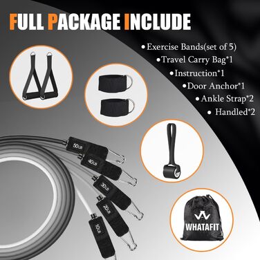 Набір еластичних стрічок WHATAFIT для фітнесу та реабілітації, з дверним анкером та аксесуарами