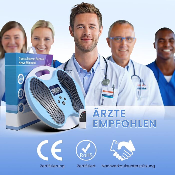 Масажер для ніг та стегон EMS, стимулятор кровообігу – покращує циркуляцію крові, знімає втому ніг та стегон, з 4 електродами TENS, блакитний/сірий