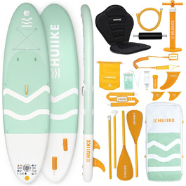 SUP-дошка HUIIKE з аксесуарами: весло, каяк-сидіння, стійка, зелена, для сапбордингу