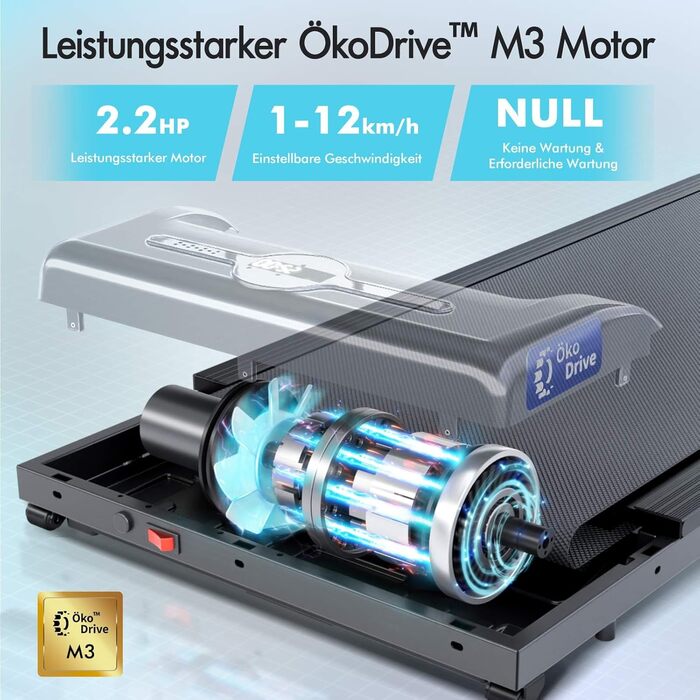 BLACK LORD Intelligentes Gehpad 2-в-1: бігове полотно під стіл для дому та офісу, портативний тренажер для ходьби та бігу з додатком та пультом, запис даних про фітнес SL9H - Чорний (з ручками)