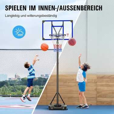 Баскетбольний кошик Outdoor зі стійкою, регульована висота 147-260 см, міцна задня стінка 82x53 см, збільшений діаметр основи та колеса, для гри в приміщенні та на вулиці (Блакитний)
