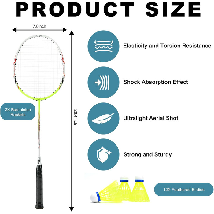 Набір для бадмінтону YAKS 3U Ful Carbon Professional Ultra Light High Elastic Adult Student Training Set, міцний
