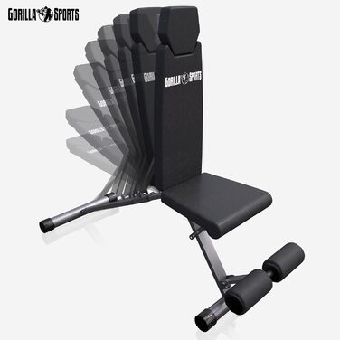 GORILLA SPORTS® Складана лавка для жиму, 8-позиційна спинка, 4-позиційне сидіння, з утримувачем для ніг, універсальна тренувальна лавка до 200 кг
