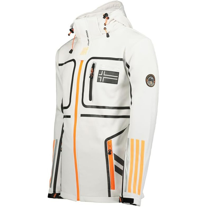 Чоловіча куртка Softshell Geographical Norway Romano — водонепроникна та дихаюча тактична куртка з капюшоном для гірських походів, лиж та активного відпочинку, біла, розмір S