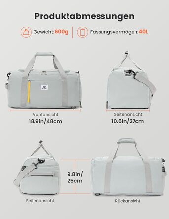 Спортивна сумка SKYSPER 40л з рюкзак-функцією, для спортзалу, подорожей, басейну, сіра