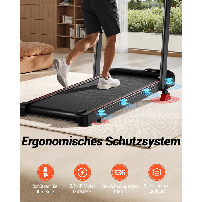UMAY Бігова доріжка з нахилом 15%, біговий килимок для дому, складаний, з трійною амортизацією та пультом дистанційного керування, максимальне навантаження 136 кг, нахил 15%
