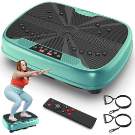 Вібраційна платформа для дому, 99 рівнів вібрації + 10 програм тренувань, тренажер для всього тіла для нарощування м'язів та спалювання жиру, у комплекті з 2 фітнес-гумками (зелені)