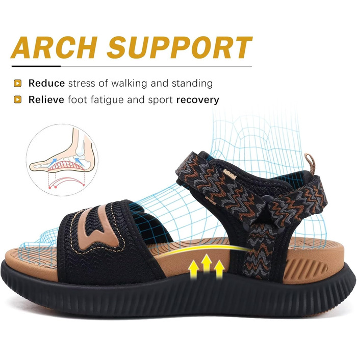 Зручні трекінгові сандалії KuaiLu для жінок: ортопедичні, для плоскостопія, піші прогулянки, літо, відкриті пальці, регульовані, чорний, коричневий