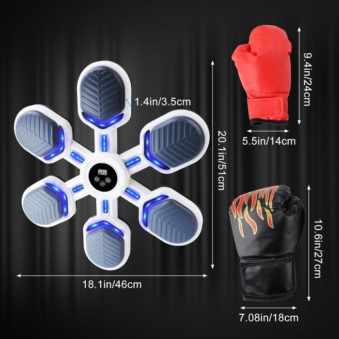 Музичний бокс-машина Wandmodell з Bluetooth, LED, 9 режимів і швидкостей, з боксерськими рукавичками для дітей і дорослих
