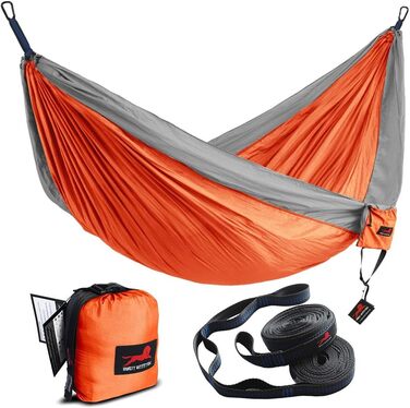 Гамак туристичний одиночний та двомісний Honest Outfitters з системами кріплення, 198.1 x 299.7 см, оранжевий/сірий
