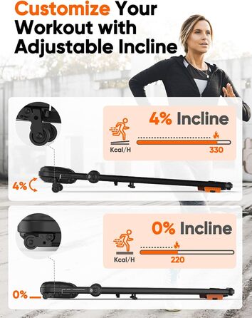 Складана електрична бігова доріжка Walking Pad для дому з регулюванням нахилу, швидкість до 12 км/год, 2.5HP, LCD-дисплеєм, пультами та керуванням через додаток, амортизація, чорна