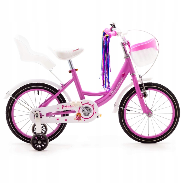Дитячий велосипед 16 дюймів для дівчинки, рожевий, зі стрічками та сидінням