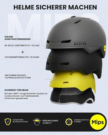 Шолом для гірських лиж та сноуборду OutdoorMaster MIPS з системою вентиляції, полікарбонат та EPS, сірий, розмір S