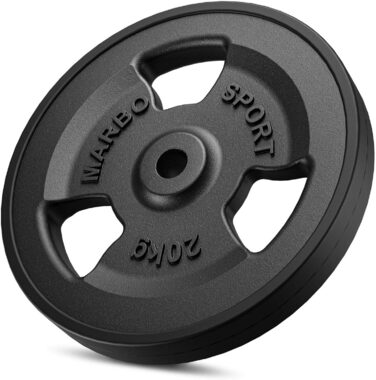 Комплект дисків Marbo Sport Tri-Grip з литого чавуну з гумовим покриттям, Ø31 мм, для штанги та гантелей, 2×10 кг і 2×20 кг
