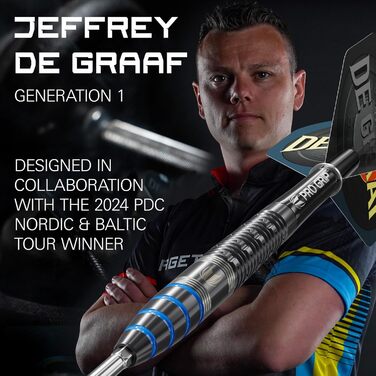 Дротики для дартсу Target Jeffrey de Graaf Generation 1, 23 г, 90% вольфрам, стальні накінечники, Swiss Point, чорні, ігрова серія