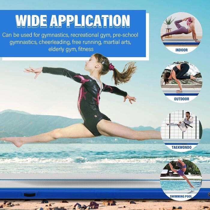 Гімнастичний надувний мат Dwzdd Air Track для дітей та дорослих, килим для тамблінга, гімнастики та чирлідингу, світло-блакитний (400x100x10 см)