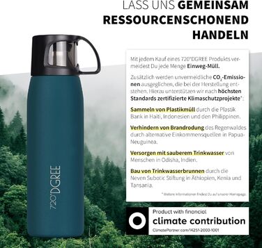 Термос 720°DGREE Thermoskanne з чашкою 450 мл 'Follow' – 3 розміри, 12 год гаряче, 24 год холодне, не протікає, без BPA – термофляка з нержавіючої сталі, ізотермічна фляка – ідеально для роботи, дітей, школи, немовлят (1000 мл, Смарагдовий Green | Robust 