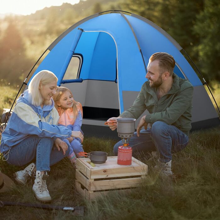 Намет HOMASIS Campingzelt для 2-3 осіб, водонепроникний, блакитно-чорний. З вікнами, тентом, кілочками та відтяжками для кемпінгу, трекінгу та хайкінгу.