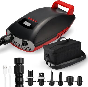 Насос Swonder Seawolf для SUP/Каяк з акумулятором 9000mAh, 20 PSI, подвійний поршень, активне охолодження, чорний/червоний