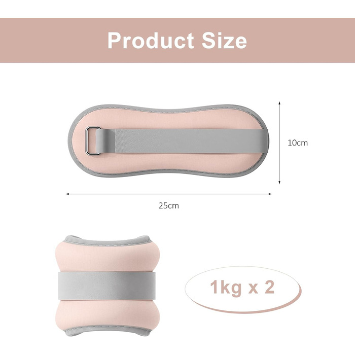 Важкі манжети для ніг та рук, 1 кг, рожеві - для пілатесу, йоги, ходьби, бігу, аеробіки