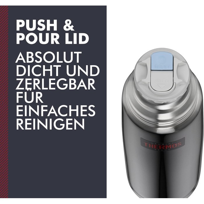 Термос пляшка Thermos Light & Compact 0,75 л, сталева ізоляційна фляга сірого кольору з чашкою, зберігає тепло 18 год/холод 24 год, не пропускає рідину, без BPA, можна мити в посудомийці