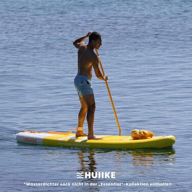 Надувний SUP-борд HUIIKE Stand Up Paddling Board з аксесуарами: весло, фіни, насос. Стабільний та міцний надувний SUP-борд 305x84x15 см, до 130 кг (Enjoyer Yellow - Essential)