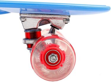 Скейтборд FunTomia Mini-Cruiser 57 см з LED підсвіткою, алюмінієвими траками ABEC-9 та T-інструментом, блакитний з червоними колесами