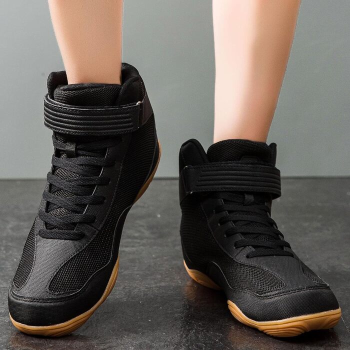 Черевики для боротьби чоловічі, протиковзкі, дихаючі. Підходять для боротьби, боксу, кросфіту, важкої атлетики, бодібілдингу (38 EU, чорний/жовтий)