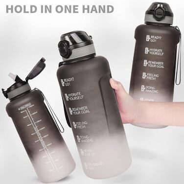 DEARRAY Тританова пляшка для води 2л з трубочкою та часовою розміткою, BPA-free, спортивна мотиваційна пляшка для фітнесу і тренажерного залу, чорна-біла