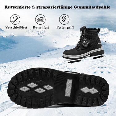 Дитячі зимові черевики JMFCHI для хлопчиків та дівчаток: трекінгові, на шнурівці, з теплим підкладком, чорні, розмір 39 EU