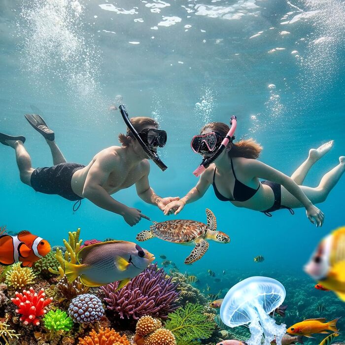 Набір для снорклінгу для дорослих (чоловіків та жінок): маска з панорамним оглядом 180° та трубка Dry-Top з носовим притискачем, професійний комплект для дайвінгу