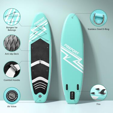 SUP дошка надувна FBSPORT 15 см, комплект з алюмінієвим веслом та насосом, зелена