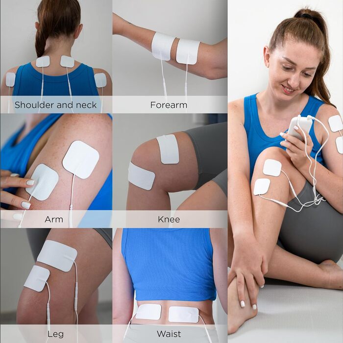 4-в-1 Пристрій для DIY електростимуляції EMS, масажер м'язів та нервів, терапевтичний пристрій TENS з двома каналами для зняття болю, схвалений FDA, з 12 електродними подушечками (білий)