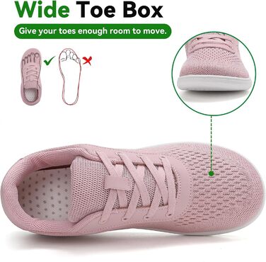 Кросівки для бігу Barfußschuhe: чоловічі та жіночі, зручні, дихаючі, з широкою передньою частиною, підошва не слизька (39 EU, Рожевий)