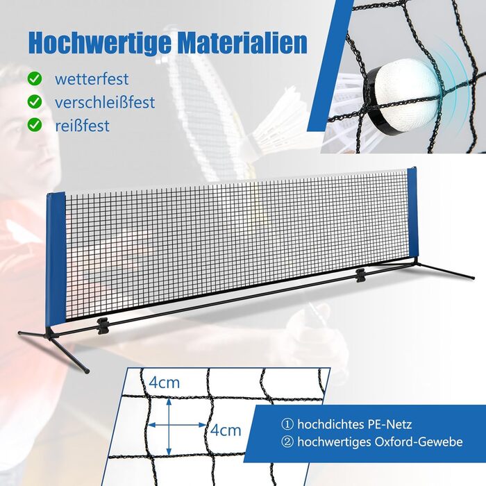 Сітка для бадмінтону GOPLUS зі стійкою, регульована по висоті 89-155 см, з сумкою та 2 воланами, для бадмінтону, тенісу, волейболу, для залу та вулиці, 420 см