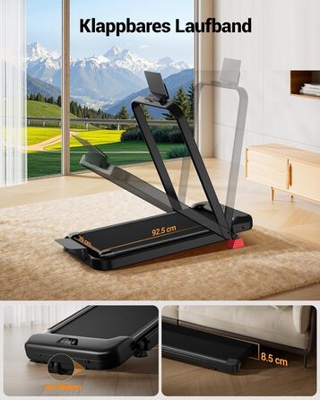 Складана бігова доріжка UMAY для дому з регулюванням нахилу 15%, Walking Pad для ходьби, макс. навантаження 136 кг, з LED-дисплеєм та пультом керування, чорна