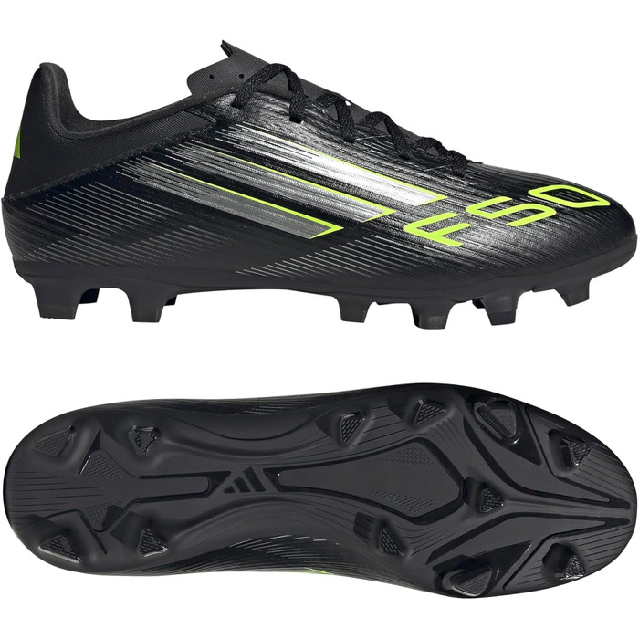 Футбольні бутси Adidas F50 Club для твердого/багатоповерххового поля, 36 2/3 EU, чорний/металік/лимонний, унісекс